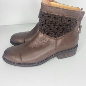 Anthropologie Latigo Carly Crochet Boho Ankle Boots Espresso Brown Leather 7.5